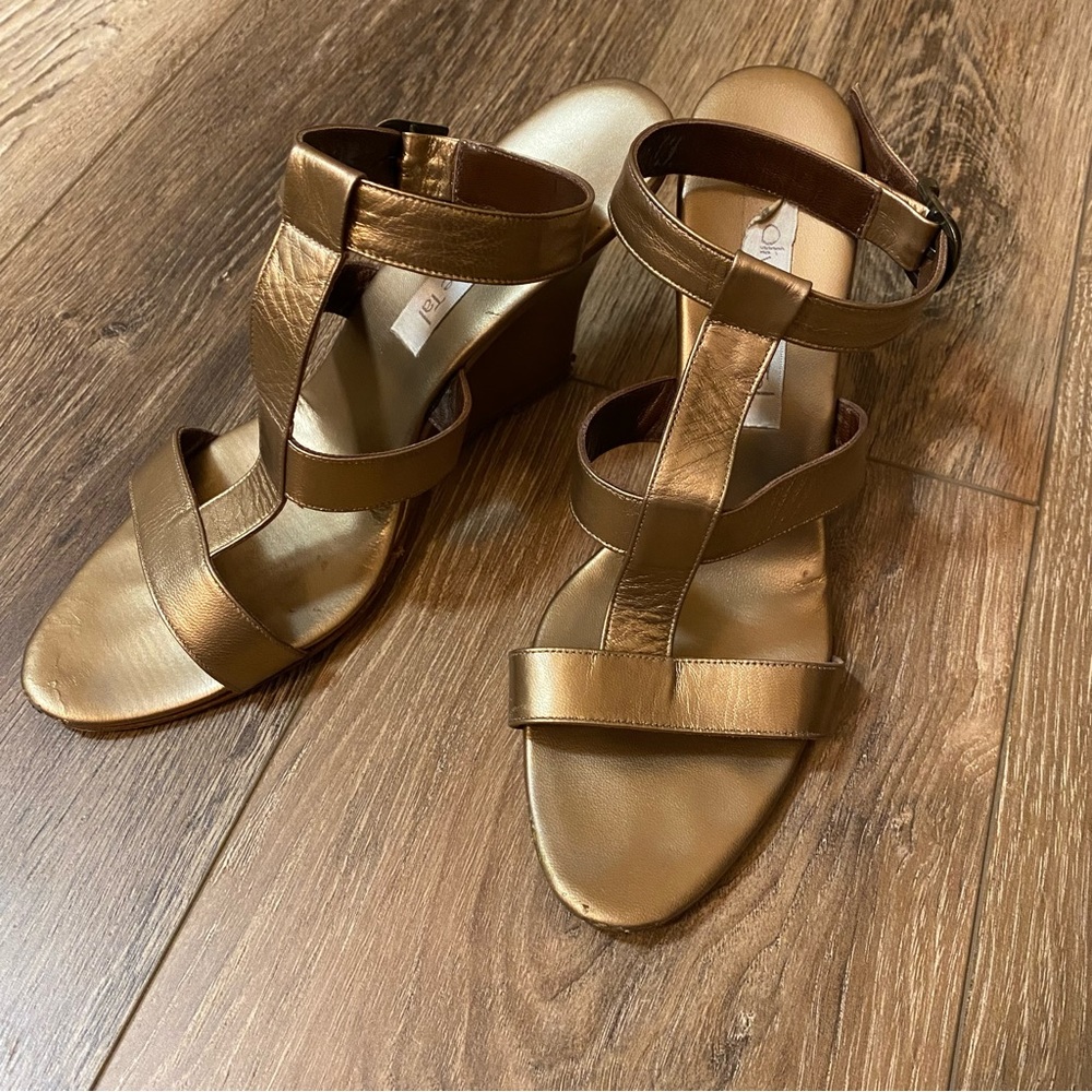 Olivia Rose Tal Metallic Leather Wedge Sandal